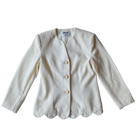Vintage Kasper Wool Blazer with Scalloped Hem & Gold Buttons, Size 10 - Picture 1 of 8
